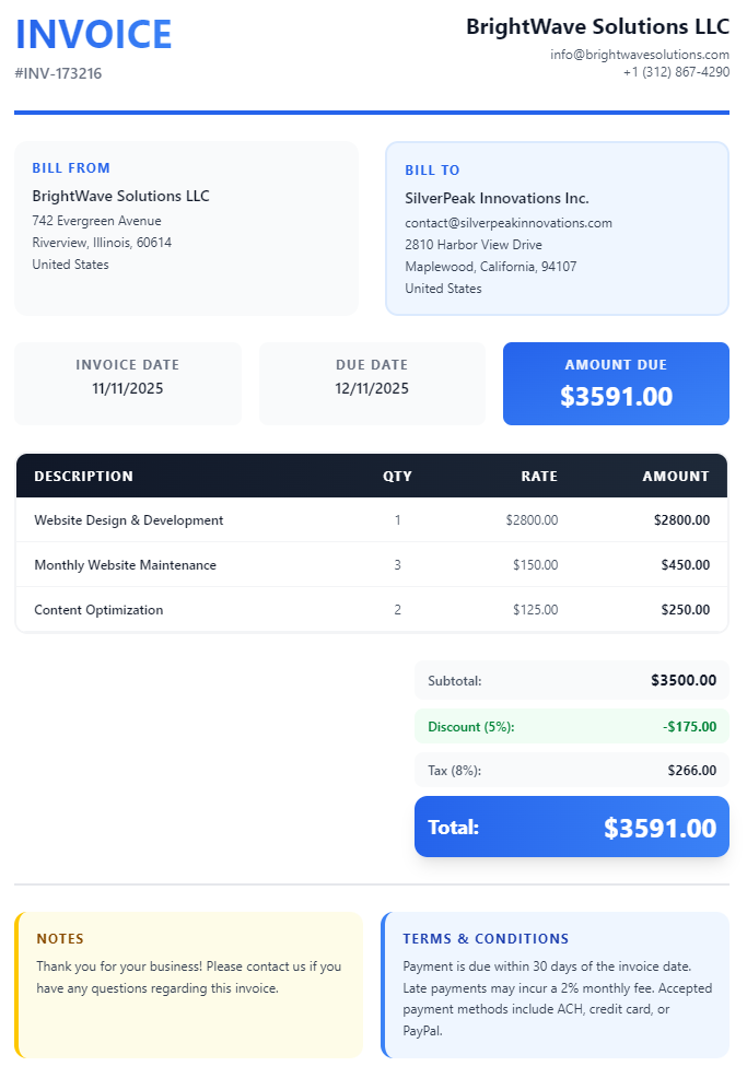 Professional Invoice Example