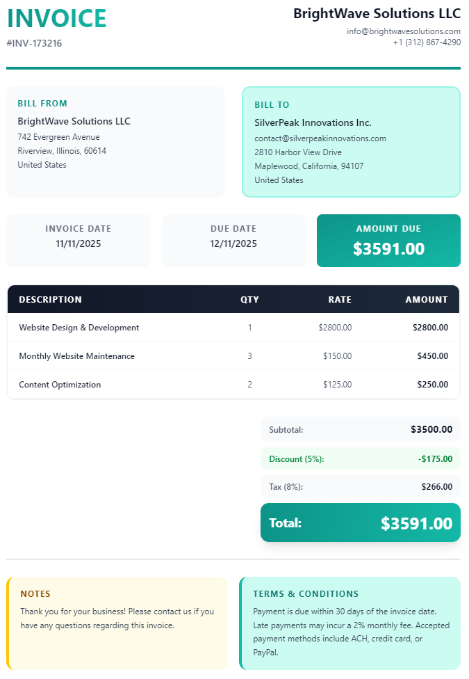 Professional Invoice Example