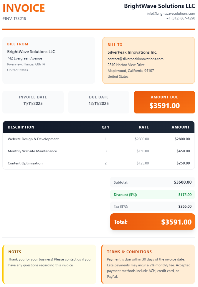 Professional Invoice Example