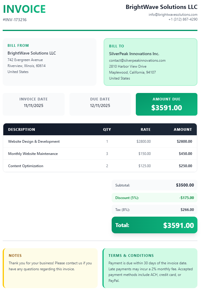 Professional Invoice Example